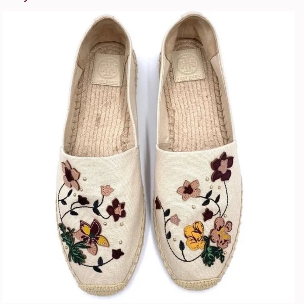 Tory Burch Tan and Pink Espadrilles with Rope Sole